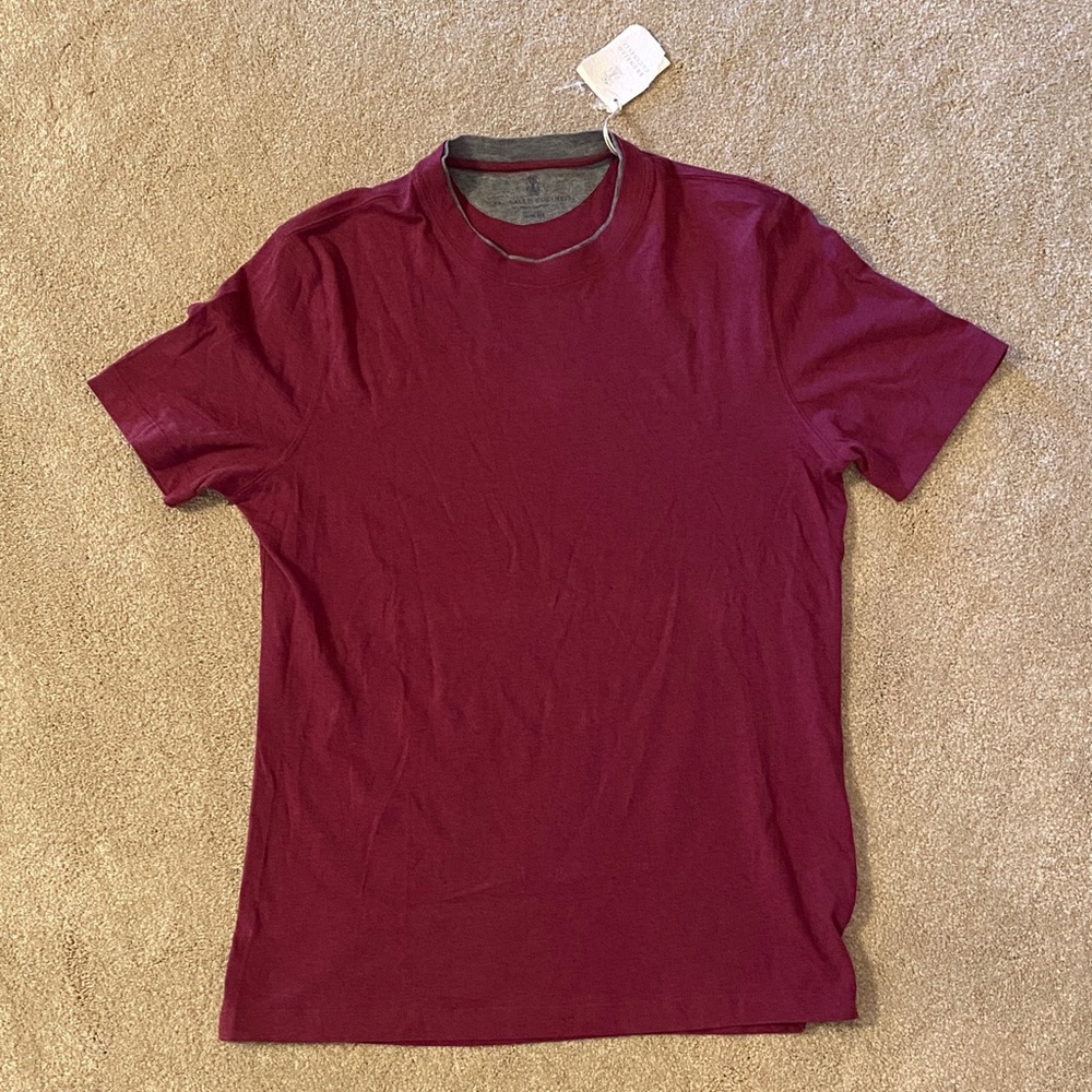 Brunello Cucinelli Slim fit maroon Short Sleeve Tee